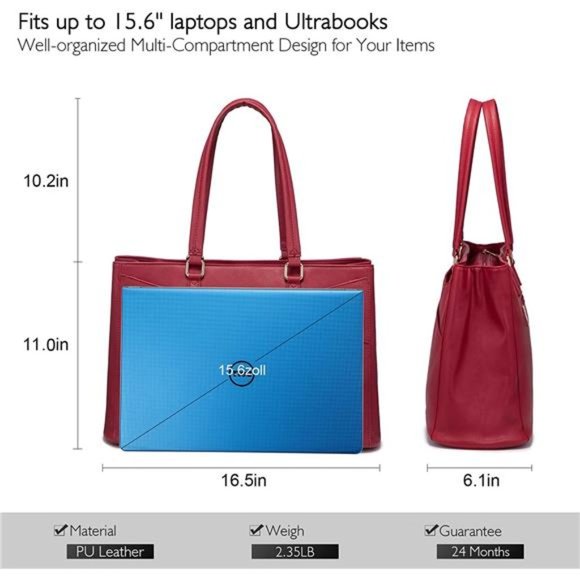 Laptop Tote Bag for Women 15.6 Inch Waterproof Leather Computer Bags Women - Picture 3 of 6